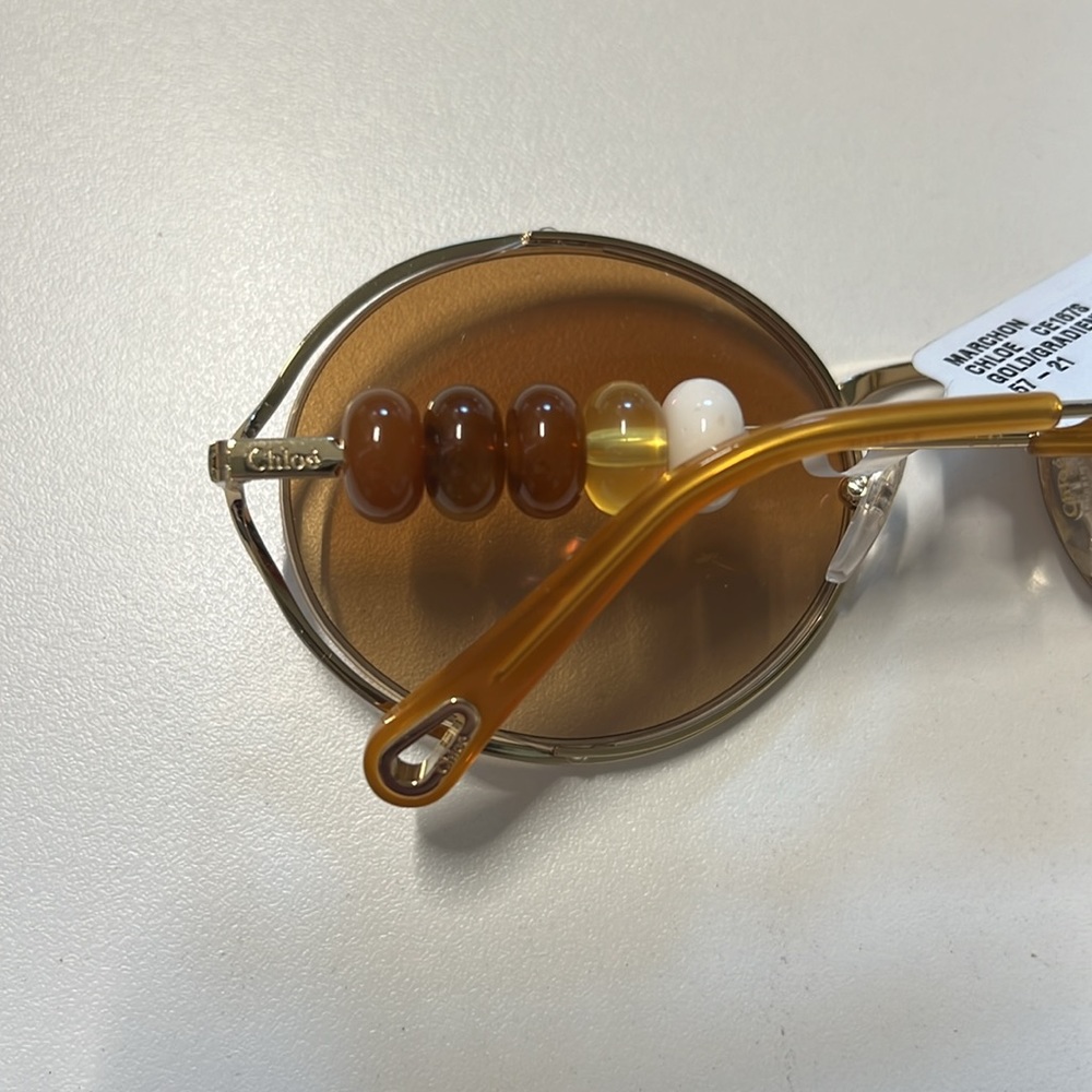 CHLOE WOMEN'S DILLIE OVAL GOLD SUNGLASSES WITH BEAD DETAIL, NWT, $466 - Picture 6 of 10